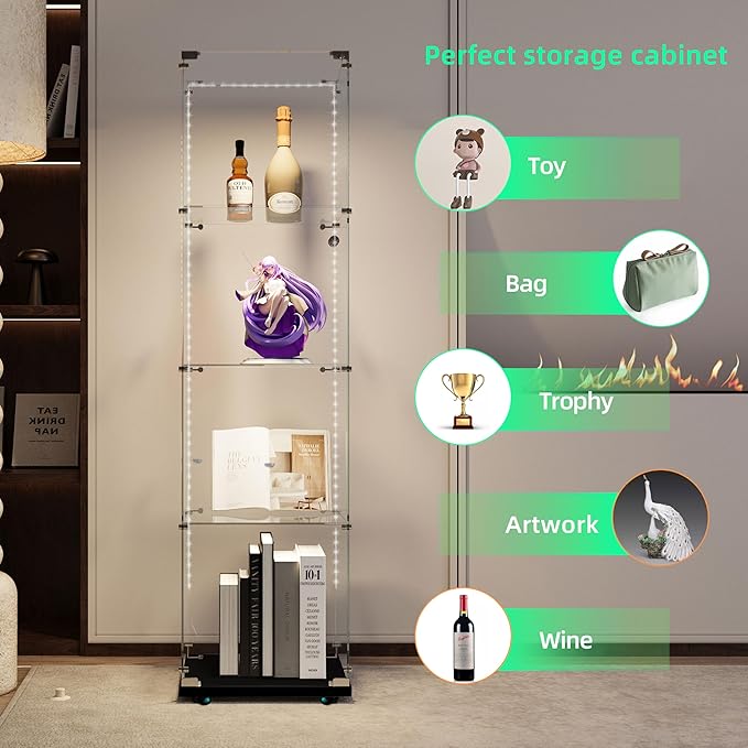 Yoluckea 4 Tiers Glass Display Cabinet - Image 3