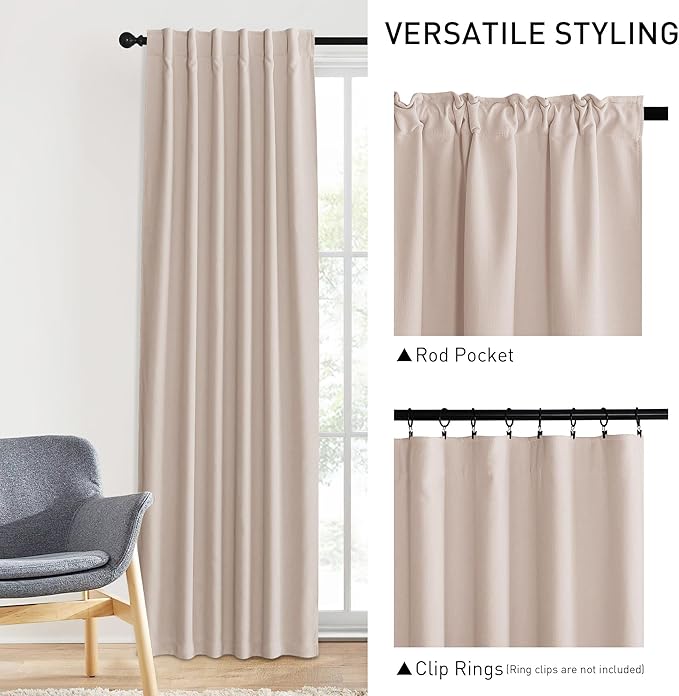 NICETOWN Pink Blackout Chenille Curtains 90 Inches Long Rod Pocket Back Tab - Image 4