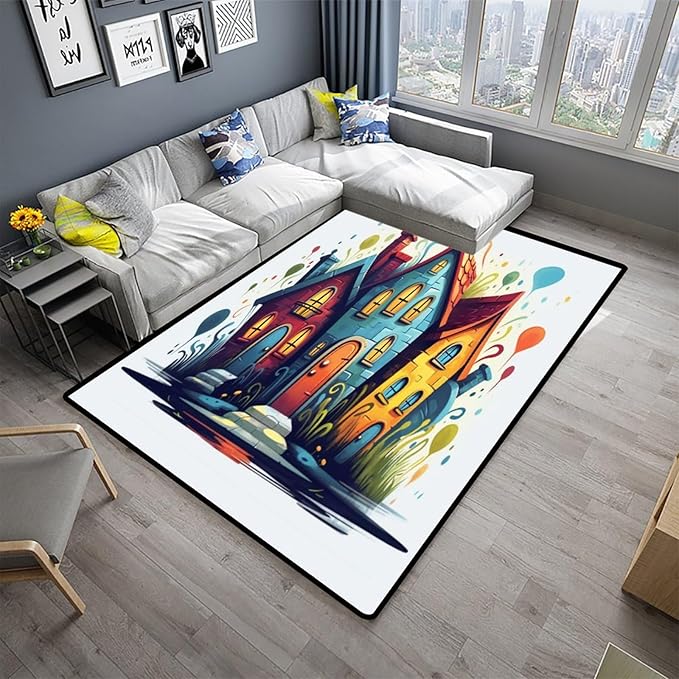Shag Carpet, Strange House Pattern Printing Reversible Area Rugs Fade Resistant - Image 2