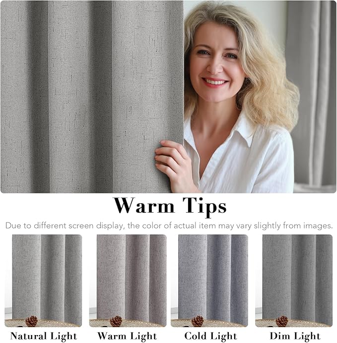 H.VERSAILTEX Primitive Linen Curtains 100% Blackout Curtain Drapes Burlap - Image 5