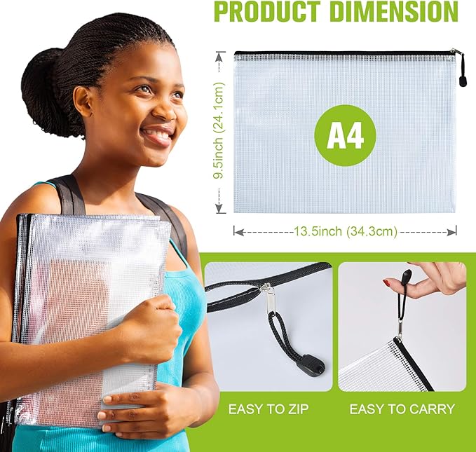 Mesh Zipper Pouch, A4 Size Tear-Resistant Document Pouch, Extra Large Zip File - Image 2