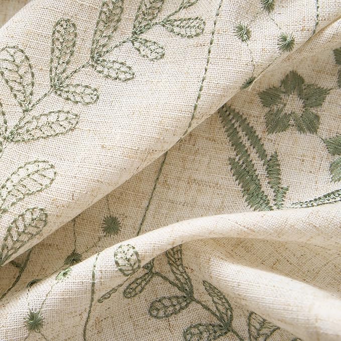 jinchan Belrose Linen Curtains for Bedroom Floral Curtains 63 Inch Length Sage - Image 3