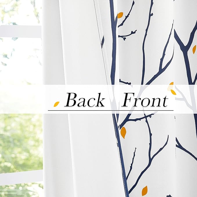 NICETOWN Navy Blue Branch White Curtains - Image 5