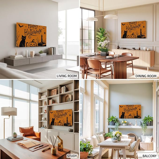 Halloween Black Cat Pumpkin Dead Trees Indoor TV Cover, Elastic TV Screen - Image 5