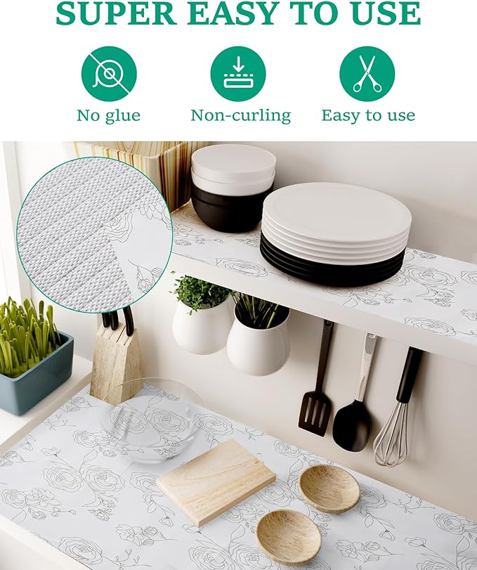 Floral Drawer Liner for Kitchen Cabinet 12 in x 30FT, Non-Adhesive Shelf Liner - Image 3