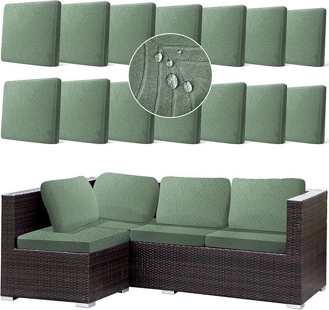 14Pcs Stretch Couch Cushion Covers, Water Resistant Outdoor Sofa Cuhsion Cover - Image 9