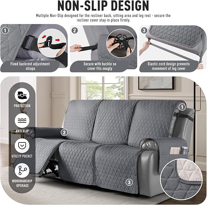 TAOCOCO 100% Waterproof Recliner Cover, Non-Slip Washable Reclining Couch Cover - Image 3