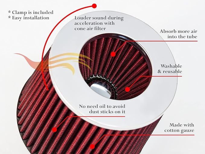 Rtunes Racing Universal Clamp-On Air Filter, Standard Cone, Dry Washable Design - Image 7