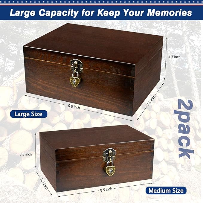 Wood Keepsake Boxes with Lock and Keys Handcrafted Decorative Wooden Storage - Image 3