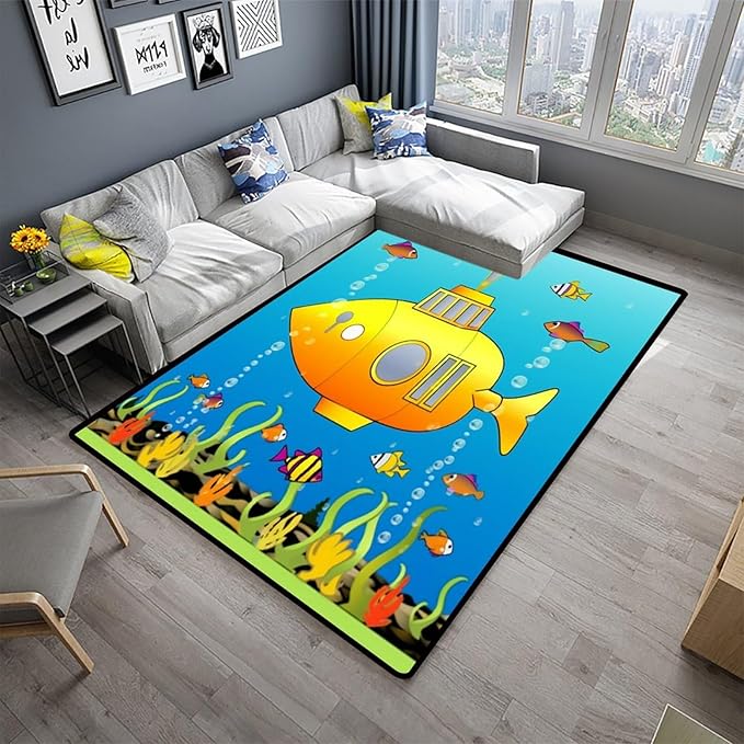 Runner, Submarine Fish Pattern Printing Washable Area Rugs Fade Resistant - Image 2