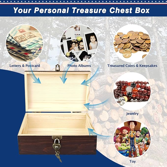 Wood Keepsake Boxes with Lock and Keys Handcrafted Decorative Wooden Storage - Image 6