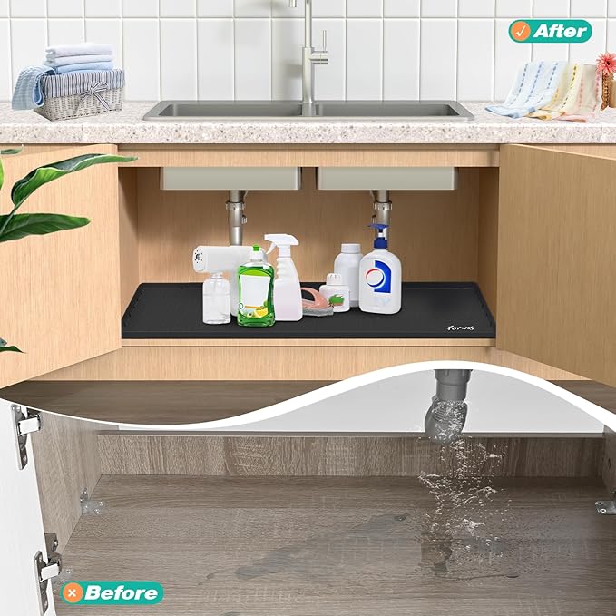 Waterproof Under Sink Mat 28" x 19", Silicone Cabinet Liner, Rubber Protector - Image 6