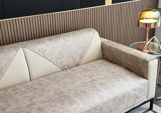 Faux Leather Waterproof Couch Sofa Cover Vintage PU Sectional Couch Cover Non - Image 6