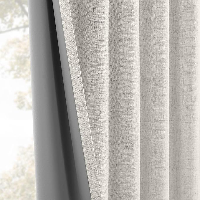 CUCRAF Linen 100% Blackout Curtains 90 Inch Length 2 Panels Set, Back Tab and - Image 6