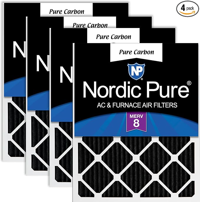 Nordic Pure 16x25x1 Pleated MERV 8 Pure Carbon Air Filters 4 Pack | Actual by NordicPure
