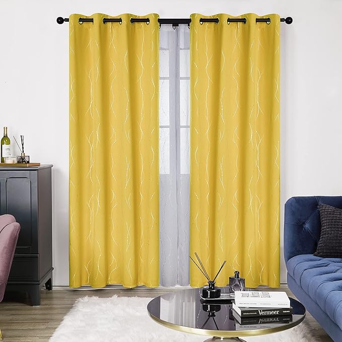 Deconovo Yellow Curtains, Modern Blackout Drapes, Thermal Insulated Soundoroof - Image 2