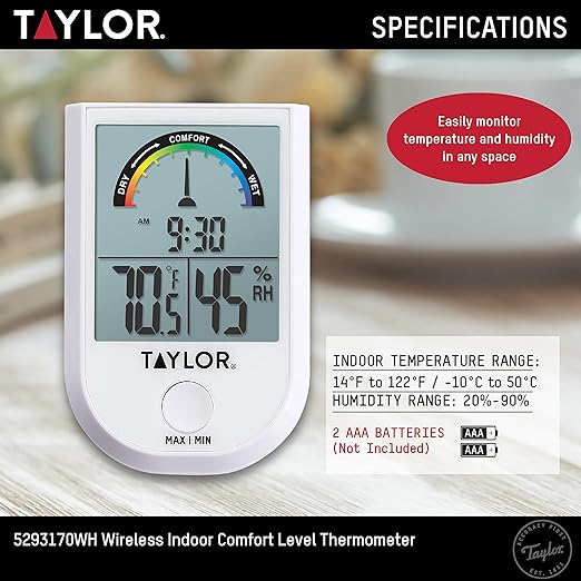 Taylor Digital Wireless Indoor Comfort Level Thermometer and Hygrometer - Image 6
