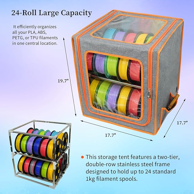 3D Printer Filament Storage Box Large, 2 Tiers Dual-Row Metal Filament Storage - Image 2