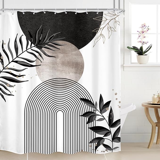 Black Grey Boho Shower Curtain 60Wx72H Bohemian Mid Century Modern Abstract by MitpokBrand
