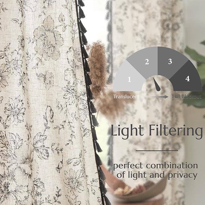 JINCHAN Linen Blend Floral Curtains - Image 5