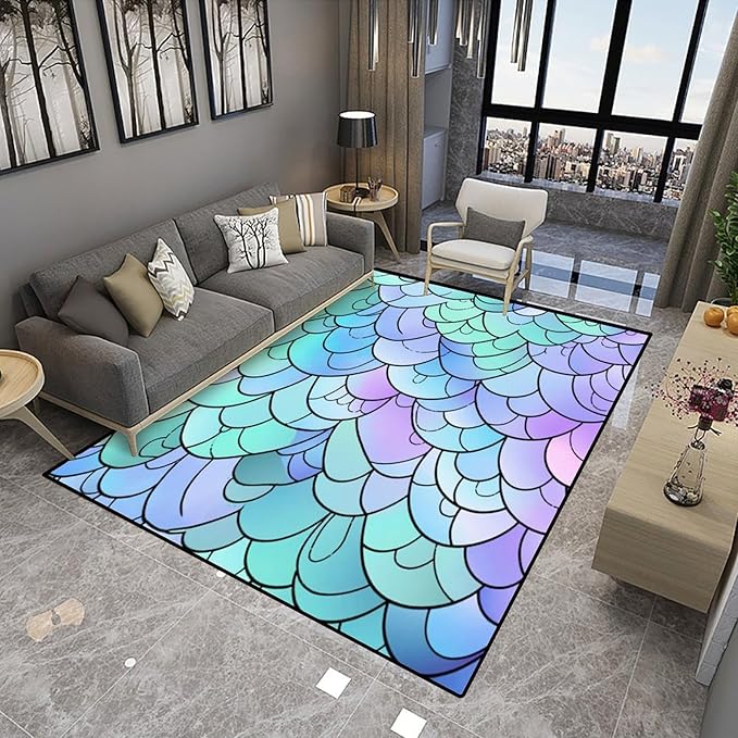 Shag Carpet, Cartoon Colorful Fish Scales, Pattern Drawing, Lightweight Area - Image 4