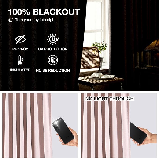 Kayne Studio Soft Pink Pinch Pleated Full Blackout Curtains 90 Inch, Linen - Image 4