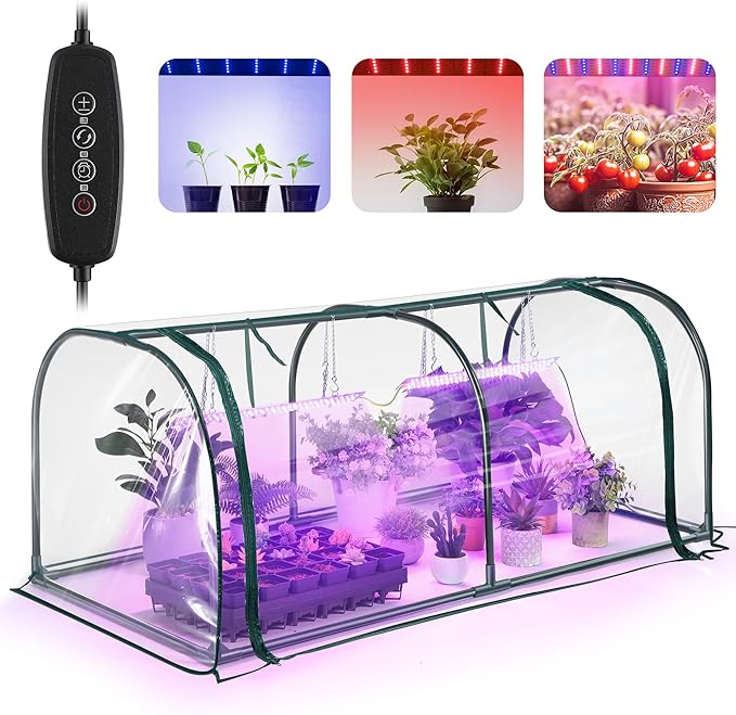 Meonum Mini Greenhouse with Grow Light, 51.18 "L x 25.59" W x 21.65" H Portable by Meonum