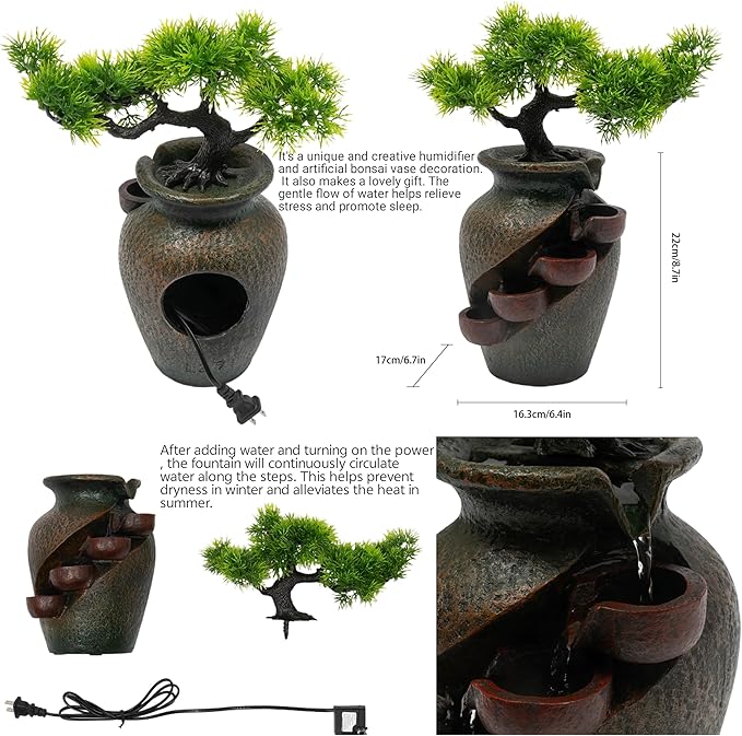 8.7inch Vase Type Artificial Bonsai Tree Fake Plant Mini Tabletop Waterfall - Image 3