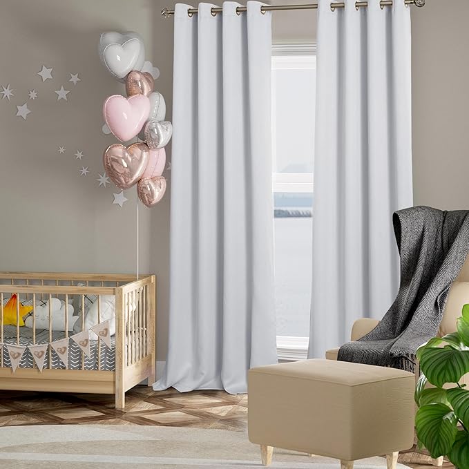 BGment Greyish White 100% Blackout Curtains 108 Inch Long 2 Panles Set - Image 2