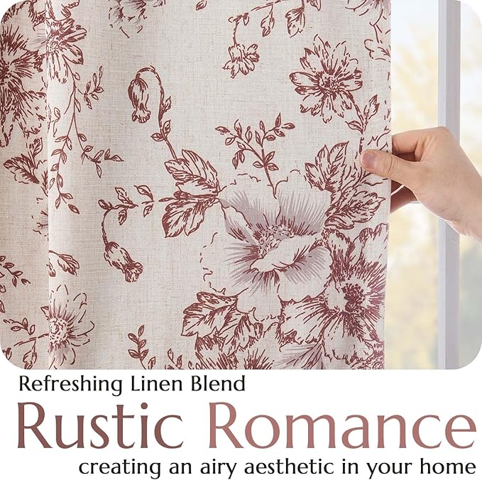 jinchan Blackout Floral Curtains Linen Blend Curtain - Image 4
