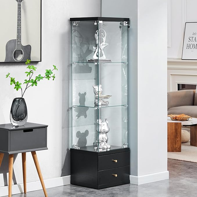 Yoluckea 3 Shelves Glass Display Cabinet by Yoluckea