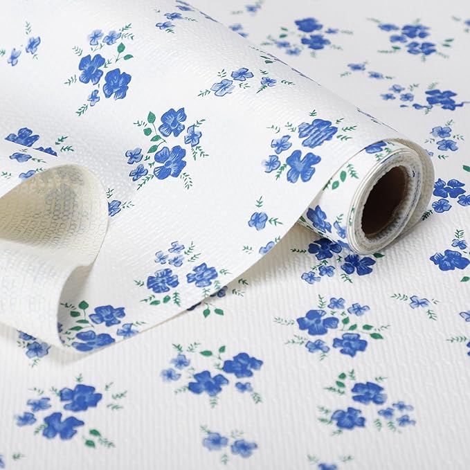 RAY STAR Shelf Liner, 18 Inch x 8 Feet Non Adhesive Blue Floral Kitchen Cabinet by RAYSTAR