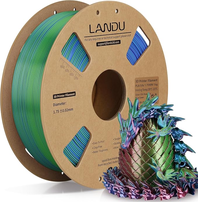 LANDU Silk Tri-Color PLA Filament 1.75mm 1Kg, Triple Color Silk PLA Filament by LANDU
