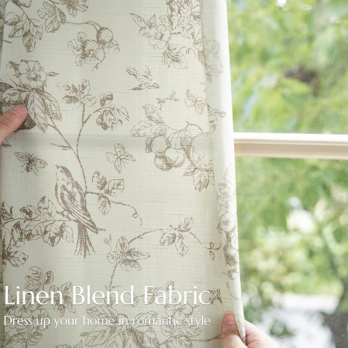 jinchan Linen Floral Curtains for Living Room 63 Inch Length Taupe Printed - Image 6