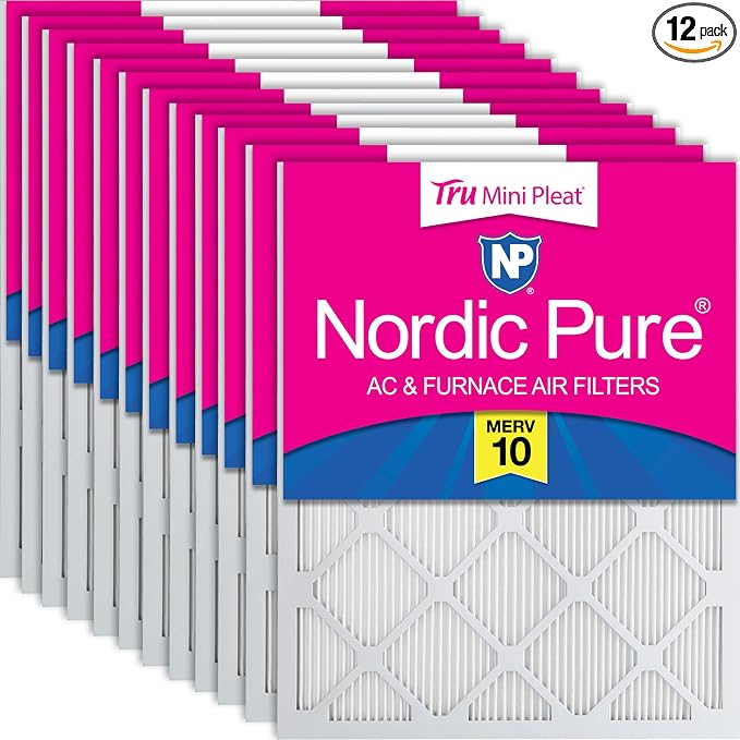 Nordic Pure 20x20x1 Tru Mini Pleat MERV 10 AC Furnace Air Filters 12 Pack | by NordicPure