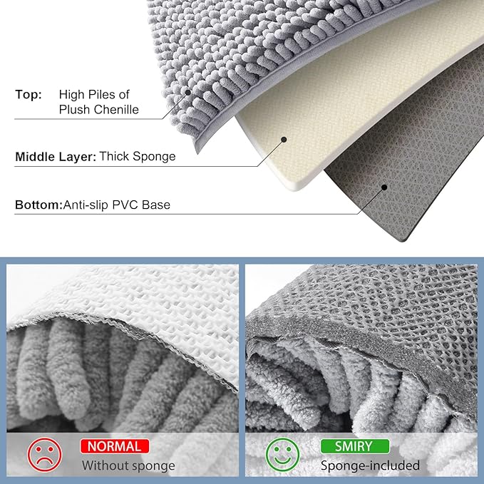Smiry Luxury Chenille Toilet Rugs U-Shaped 24x20, Soft Absorbent Non-Slip - Image 5