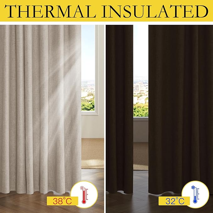 NICETOWN Farmhouse Style 100% Blackout Oatmeal Linen Curtains 90 inches Length - Image 4