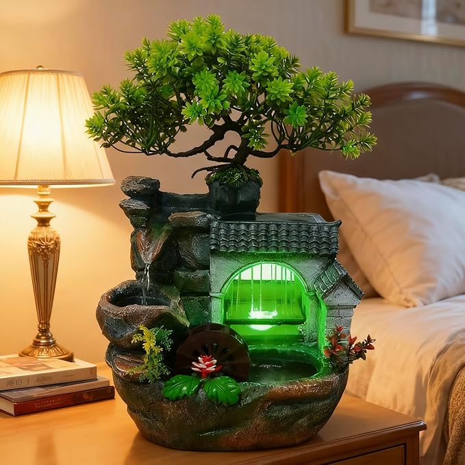 11" Desktop Fountain Rock Waterfall Humidifier - Image 9