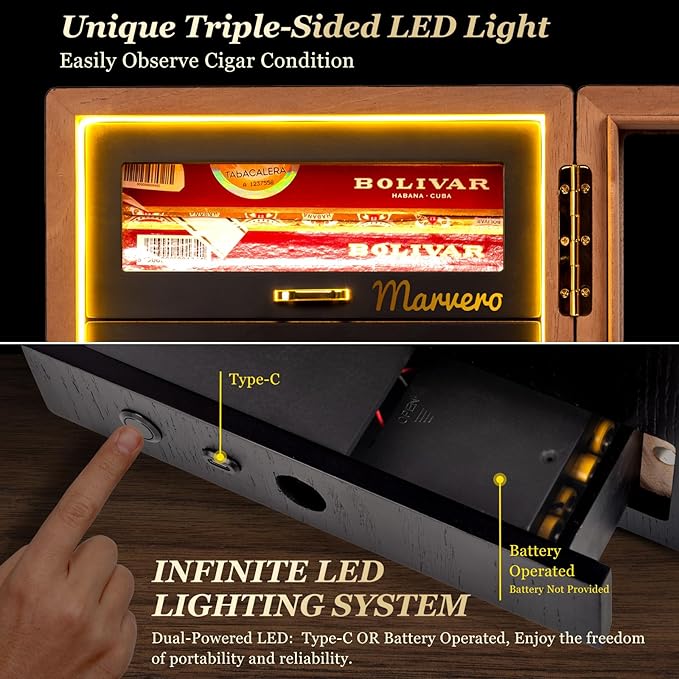 Cigar Humidor, Desktop Humidor Cabinet Triple-Sided Light - Image 5