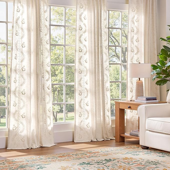 jinchan Belrose Linen Curtains for Bedroom Floral Curtains 84 Inch Length Linen - Image 3