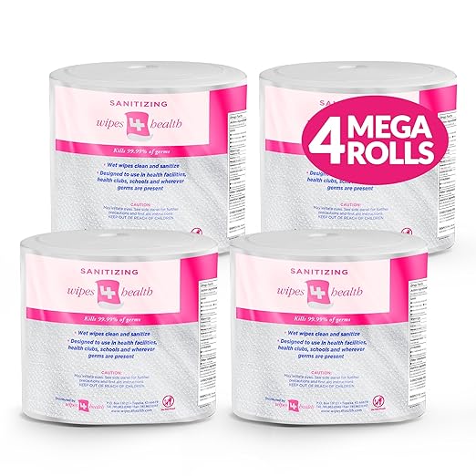 Sanitizing Wipes: 4000 Unscented Wet Wipes: 4 Refill Mega Rolls by MonkeyMovement