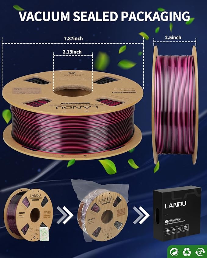 LANDU Silk Dual Color PLA Filament 1.75mm 1KG, 3D Printer Filament Dimensional - Image 5