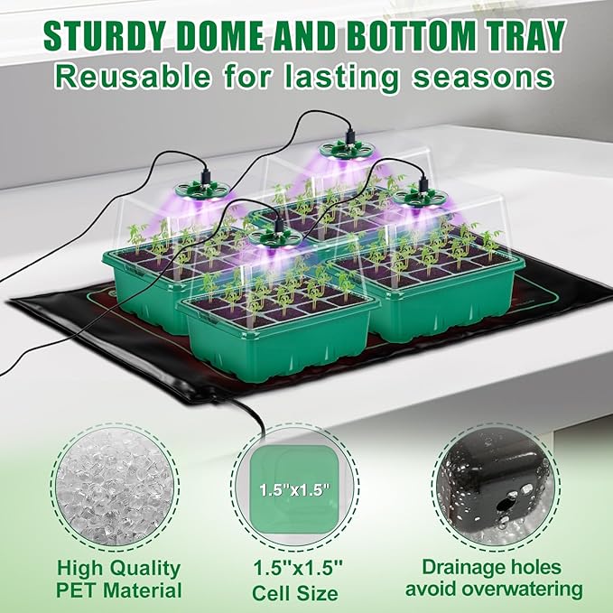 Seed Starter Tray with Grow Light & Heat Mat- 4 Pack 48 Cell Durable Easy Use - Image 5