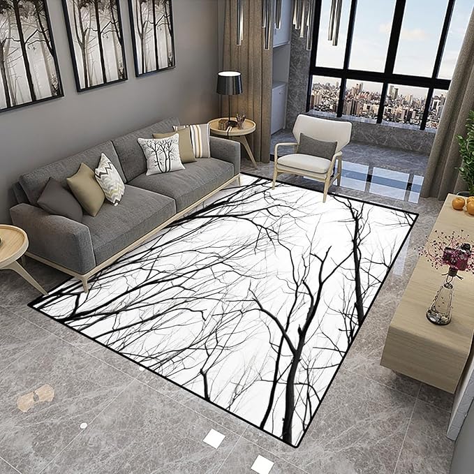 Broadloom Black Branches Printing Patterns Anti-Slip Backing Area Rugs Stain - Image 4