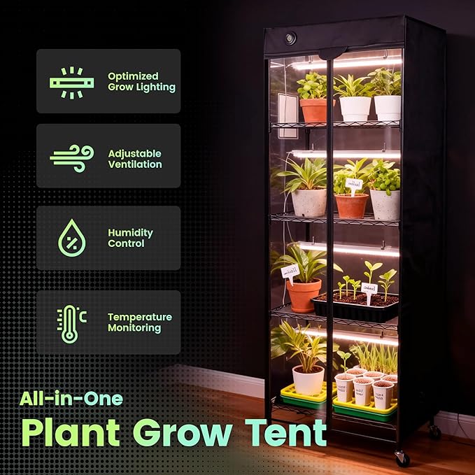 WORTH Mini Greenhouse with LED Grow Lights & Digital Thermo-Hygrometer – - Image 2
