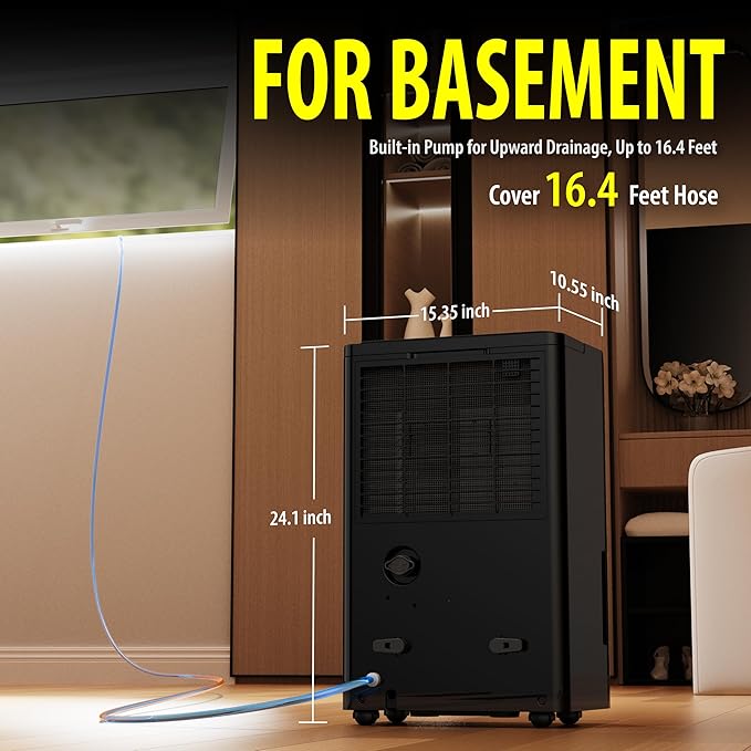 DuraComfort 50 Pint Dehumidifier, Built-in Pump, 4500 Sq Ft Coverage, Energy - Image 4