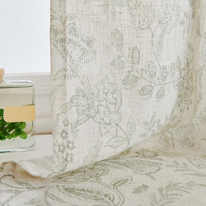 Vangao Green Floral Linen Curtains - Image 5