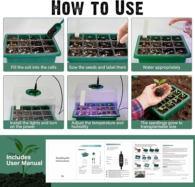 6 Pack Seed Starter Kit with Grow Light 72 Cells Plant Starter Trays with 3.9 - Image 6