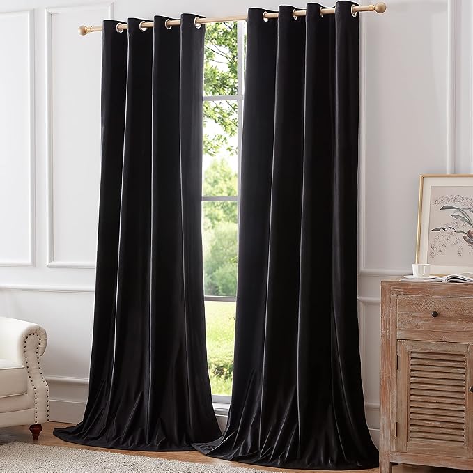 BULBUL Black Velvet Curtains 72 inch Luxury Elegant Living Room Curtain - Image 7