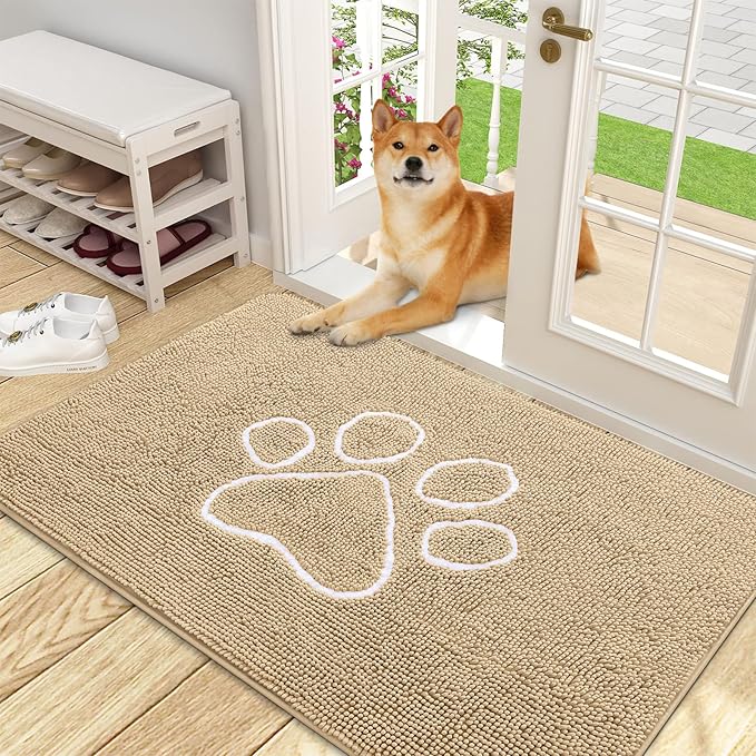 OLANLY Dog Door Mat for Muddy Paws 48x30, Paw Print Design, Absorbs Moisture by OLANLY